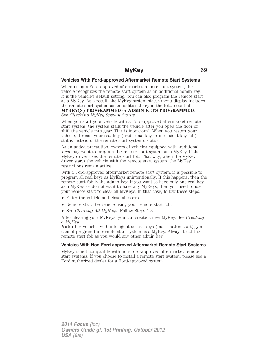 Mykey 69 | FORD 2014 Focus v.1 User Manual | Page 70 / 492
