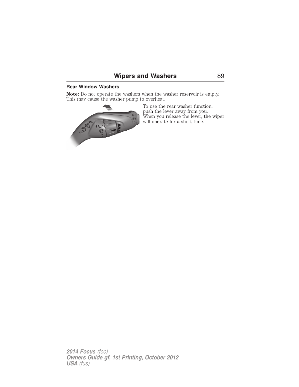 Rear window washers | FORD 2014 Focus v.1 User Manual | Page 90 / 492