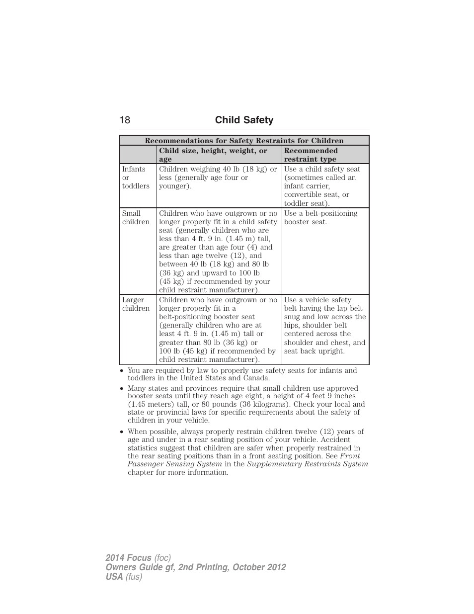 18 child safety | FORD 2014 Focus v.2 User Manual | Page 19 / 488
