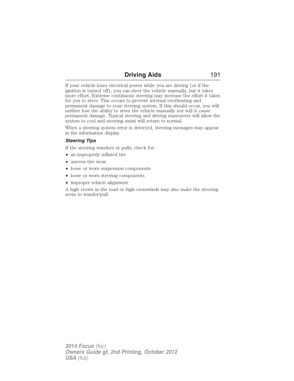 Steering tips | FORD 2014 Focus v.2 User Manual | Page 192 / 488