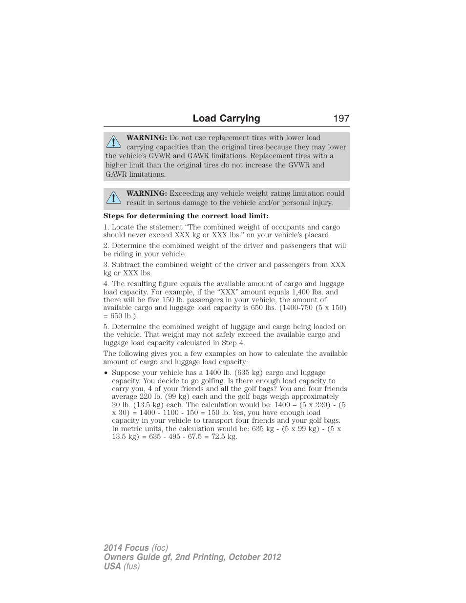 Load carrying 197 | FORD 2014 Focus v.2 User Manual | Page 198 / 488
