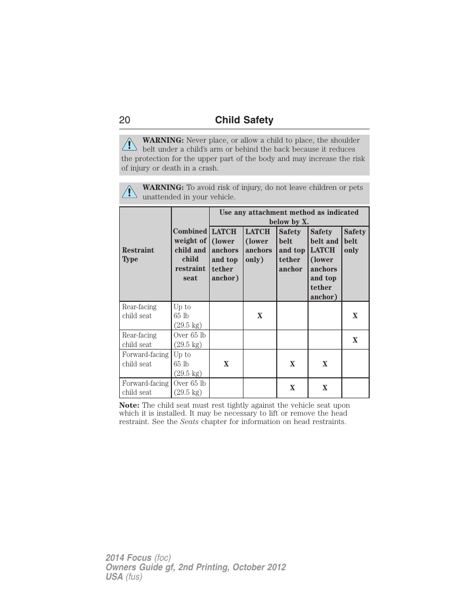 20 child safety | FORD 2014 Focus v.2 User Manual | Page 21 / 488