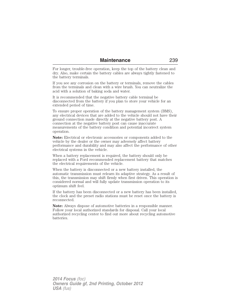 Maintenance 239 | FORD 2014 Focus v.2 User Manual | Page 240 / 488