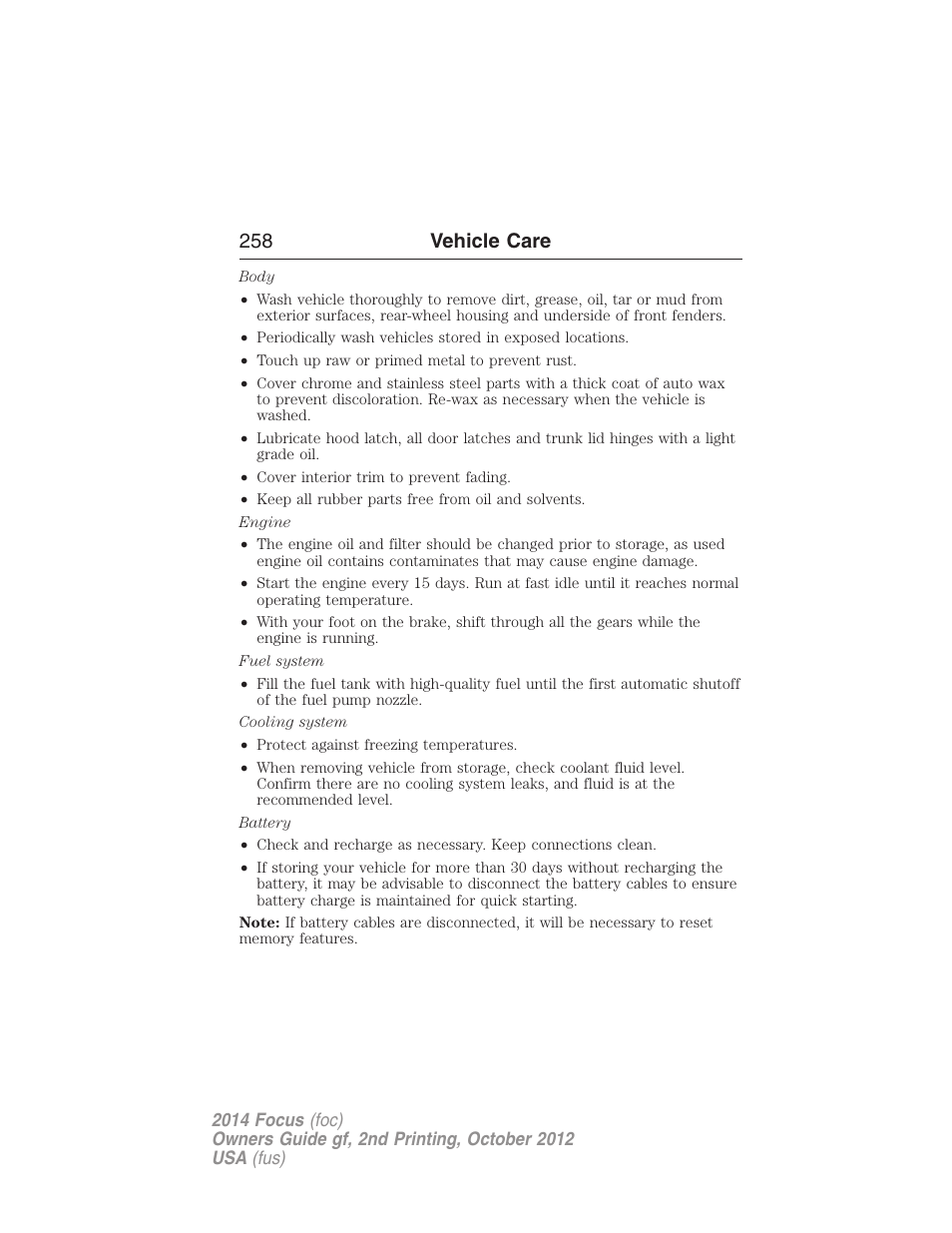 258 vehicle care | FORD 2014 Focus v.2 User Manual | Page 259 / 488