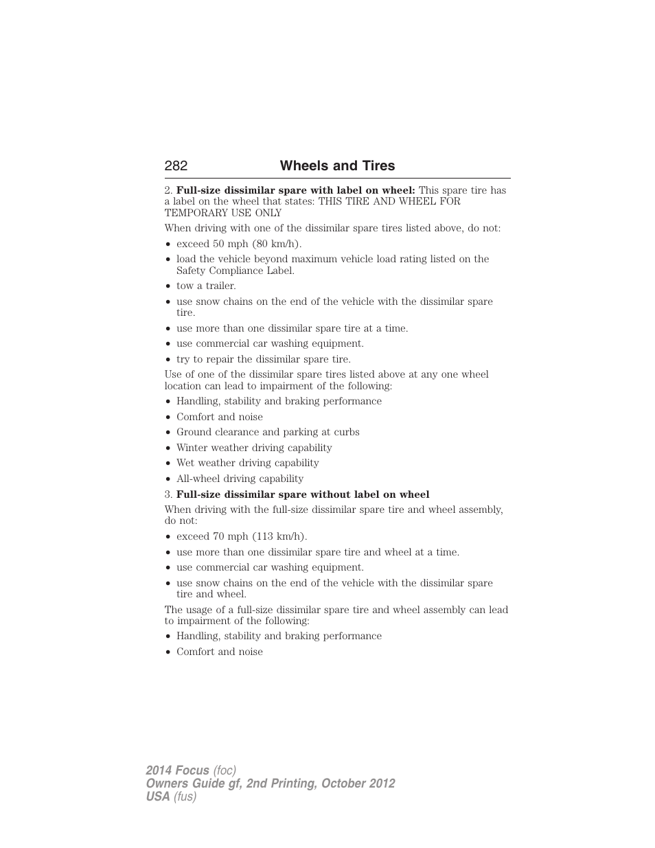 282 wheels and tires | FORD 2014 Focus v.2 User Manual | Page 283 / 488