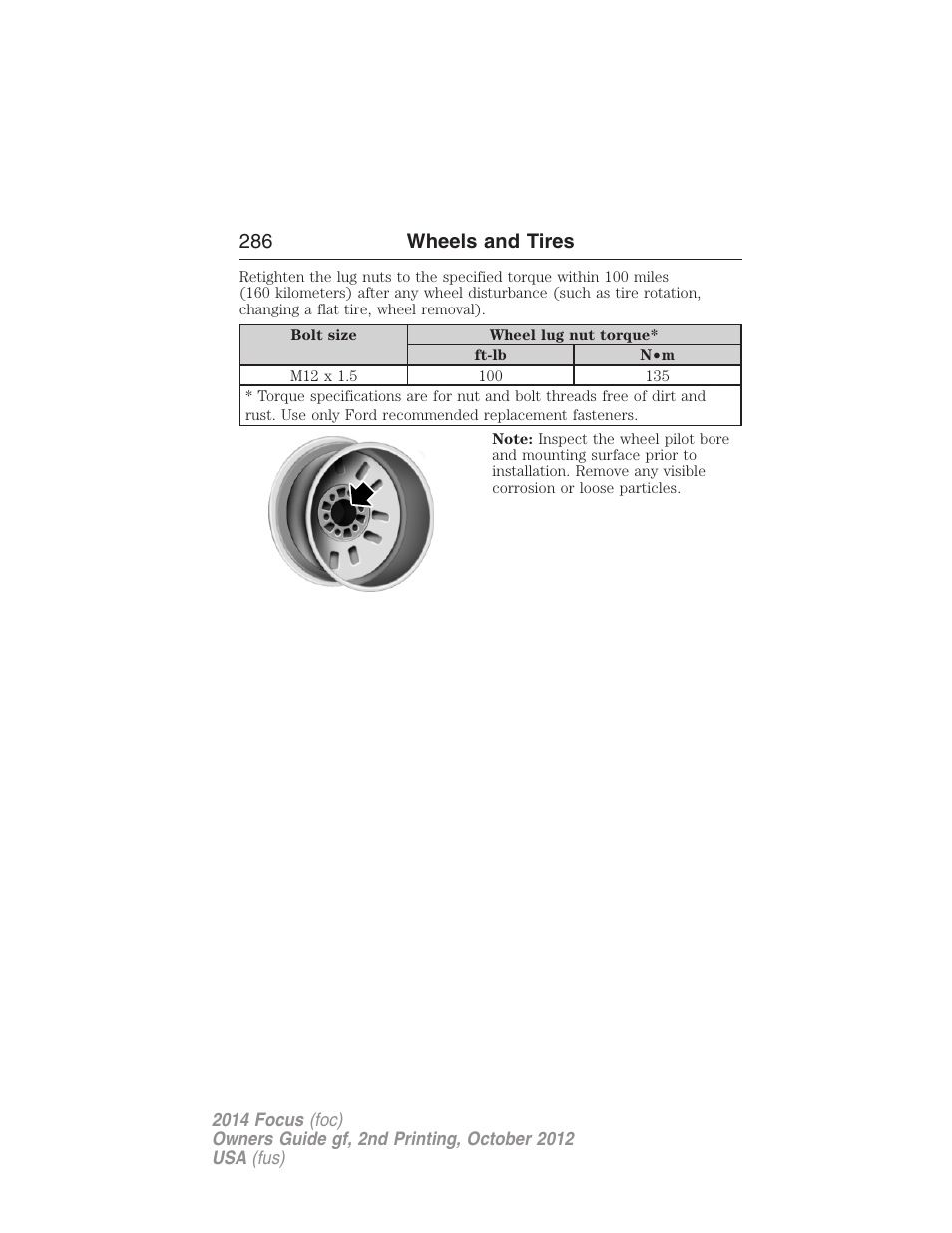286 wheels and tires | FORD 2014 Focus v.2 User Manual | Page 287 / 488