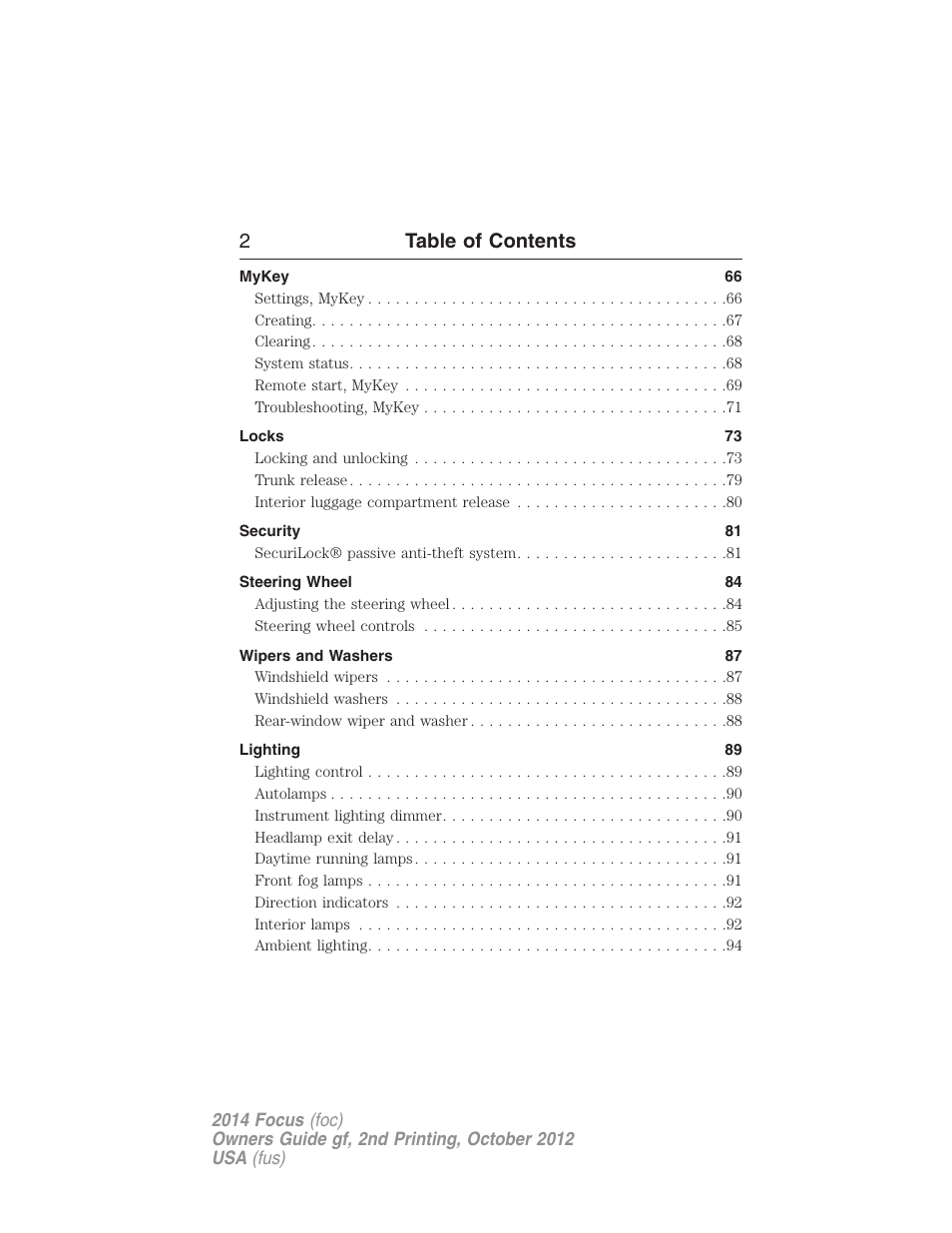 2table of contents | FORD 2014 Focus v.2 User Manual | Page 3 / 488