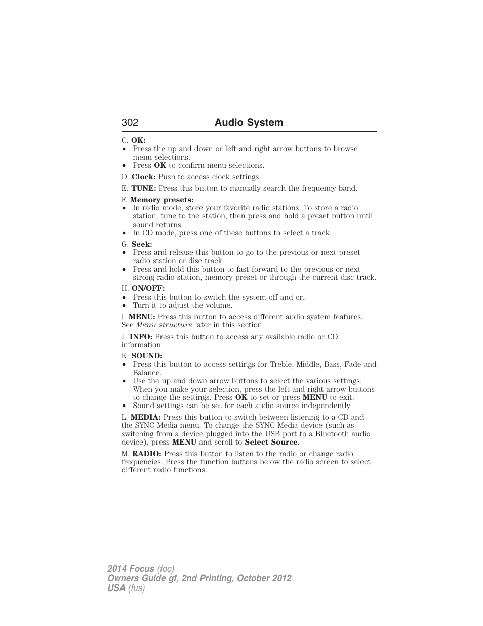 302 audio system | FORD 2014 Focus v.2 User Manual | Page 303 / 488