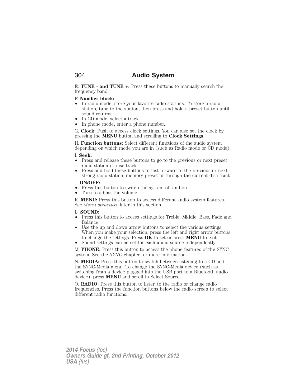 304 audio system | FORD 2014 Focus v.2 User Manual | Page 305 / 488