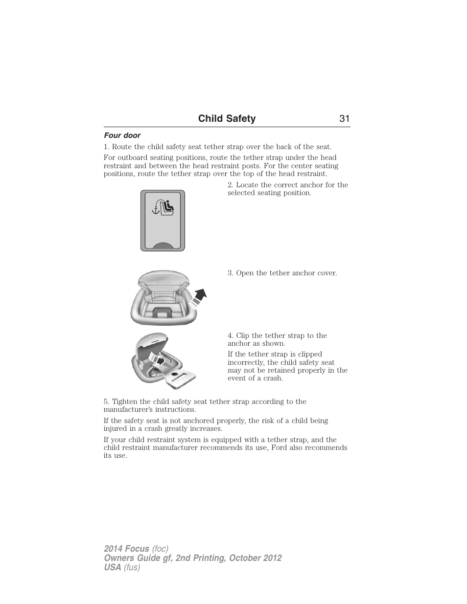 Four door, Child safety 31 | FORD 2014 Focus v.2 User Manual | Page 32 / 488
