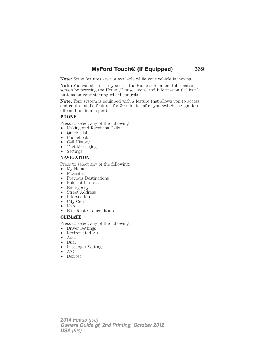 Myford touch® (if equipped) 369 | FORD 2014 Focus v.2 User Manual | Page 370 / 488