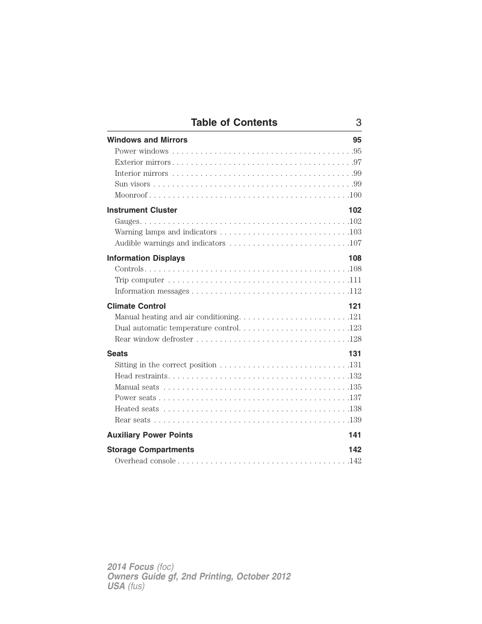 Table of contents 3 | FORD 2014 Focus v.2 User Manual | Page 4 / 488