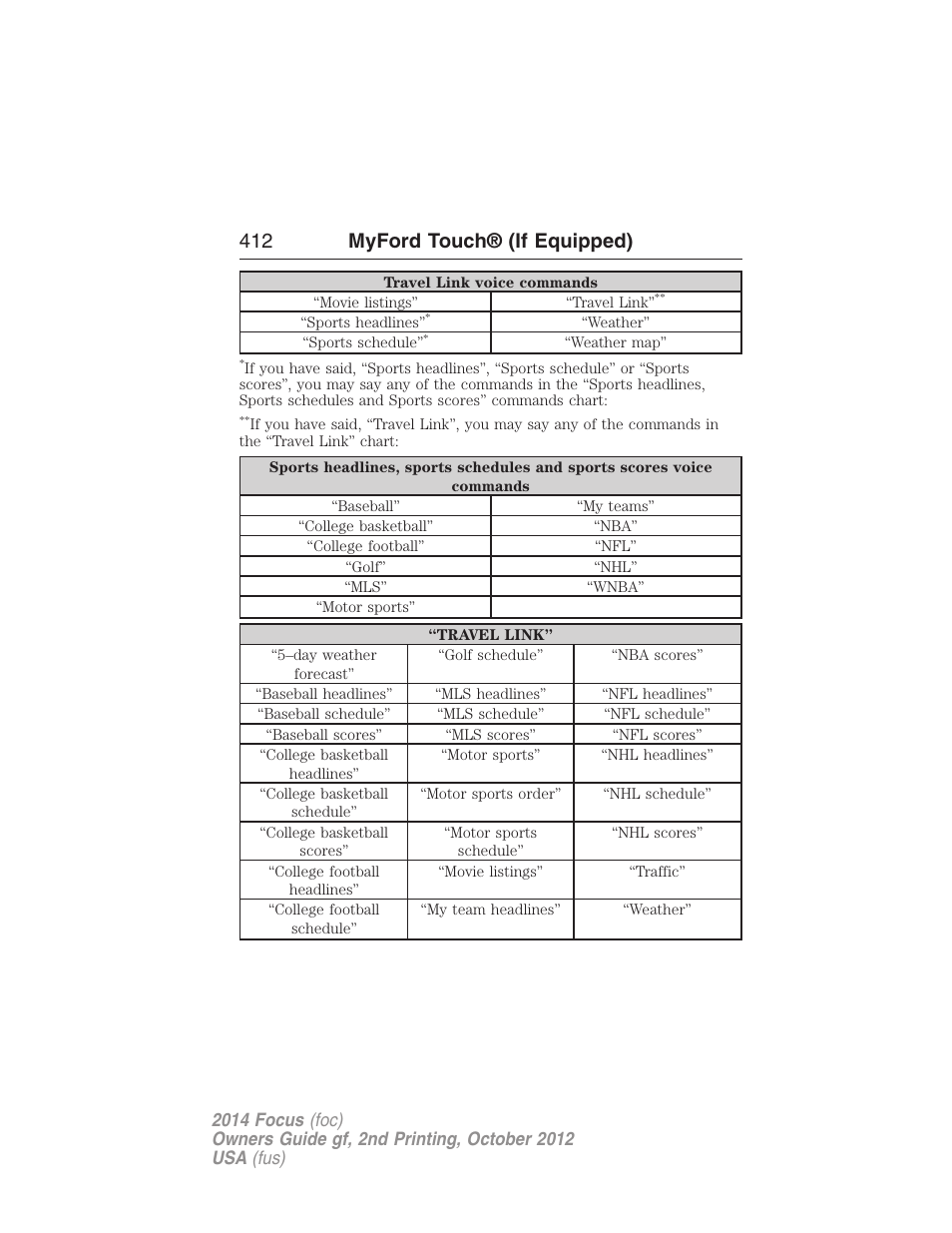 412 myford touch® (if equipped) | FORD 2014 Focus v.2 User Manual | Page 413 / 488