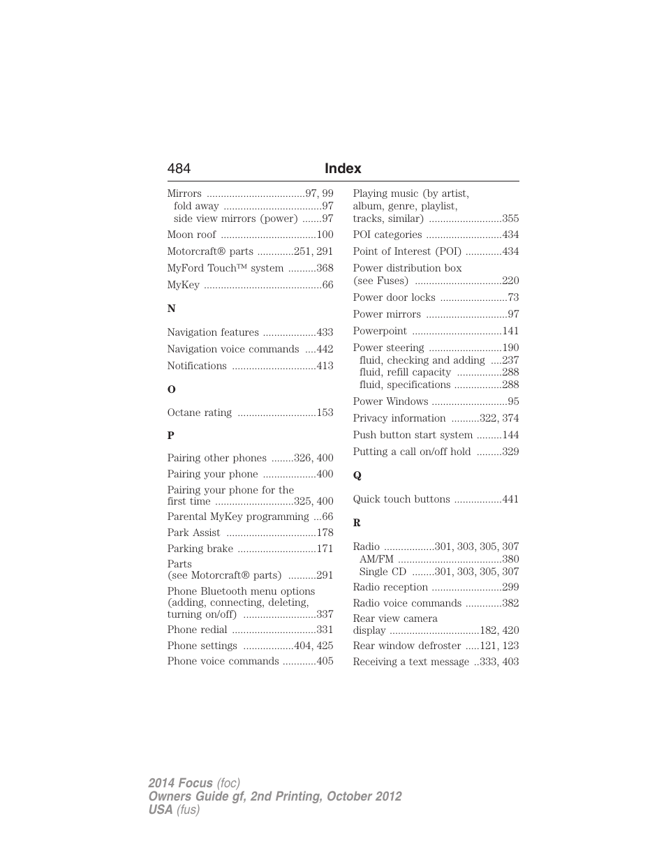 484 index | FORD 2014 Focus v.2 User Manual | Page 485 / 488