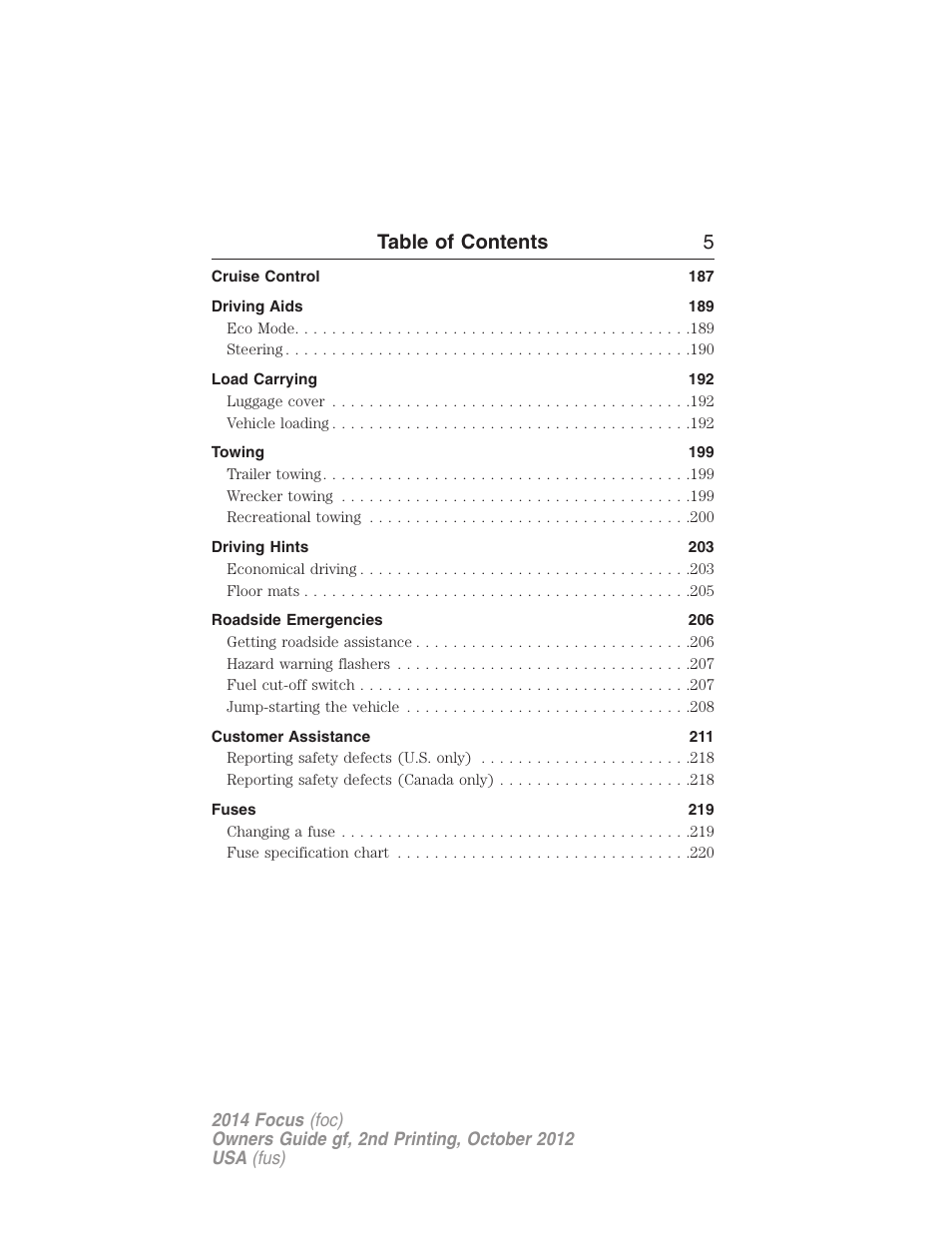 Table of contents 5 | FORD 2014 Focus v.2 User Manual | Page 6 / 488