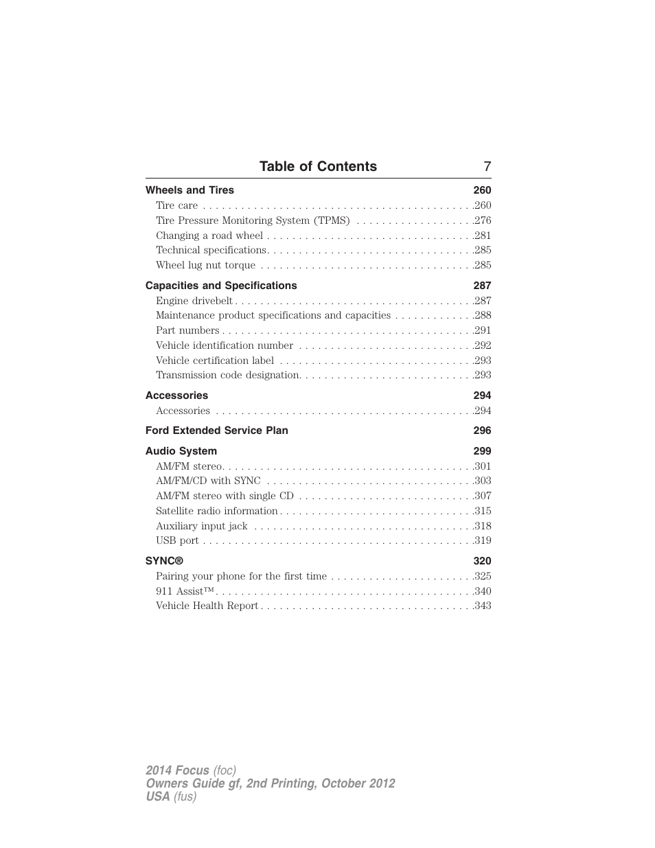 Table of contents 7 | FORD 2014 Focus v.2 User Manual | Page 8 / 488