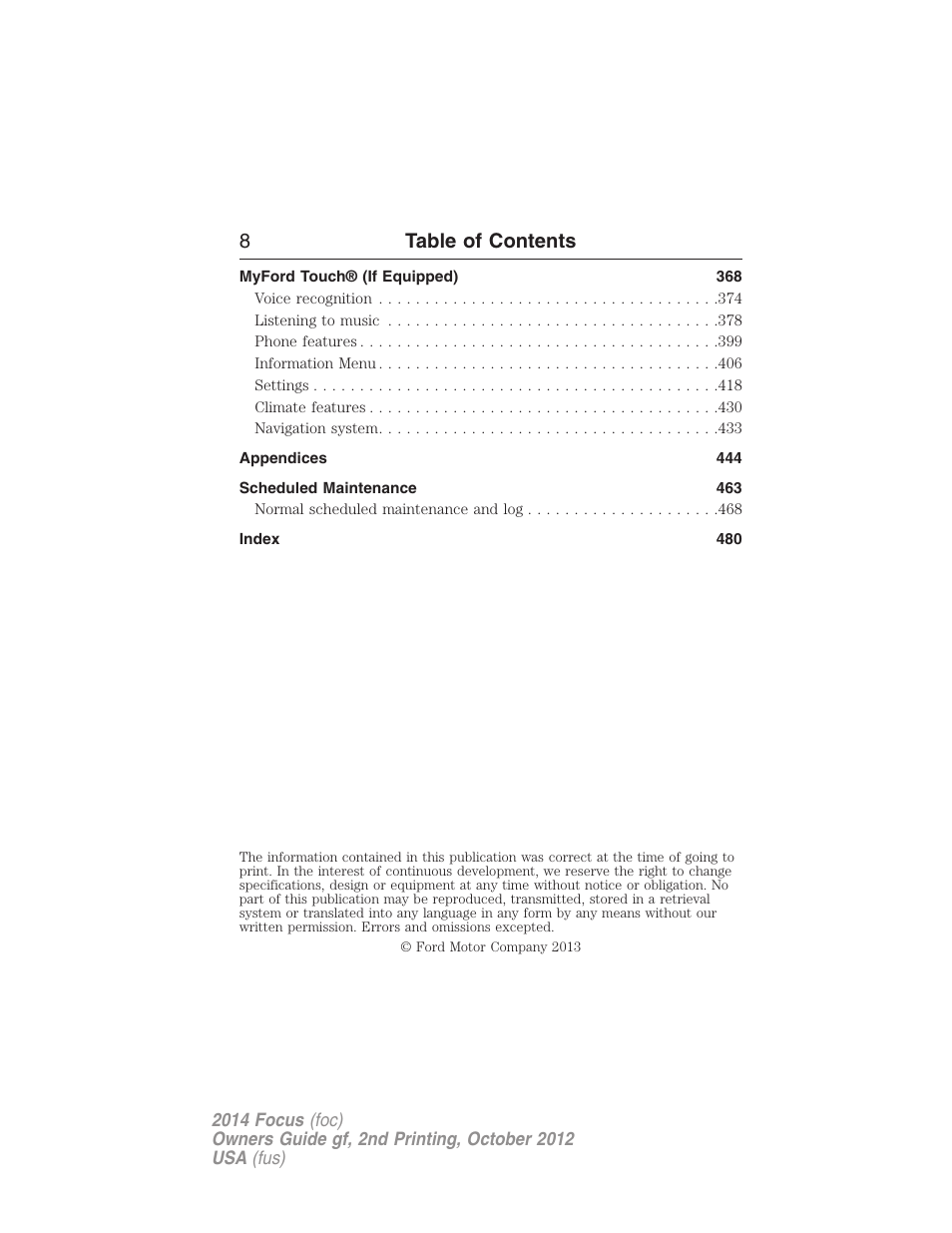 8table of contents | FORD 2014 Focus v.2 User Manual | Page 9 / 488