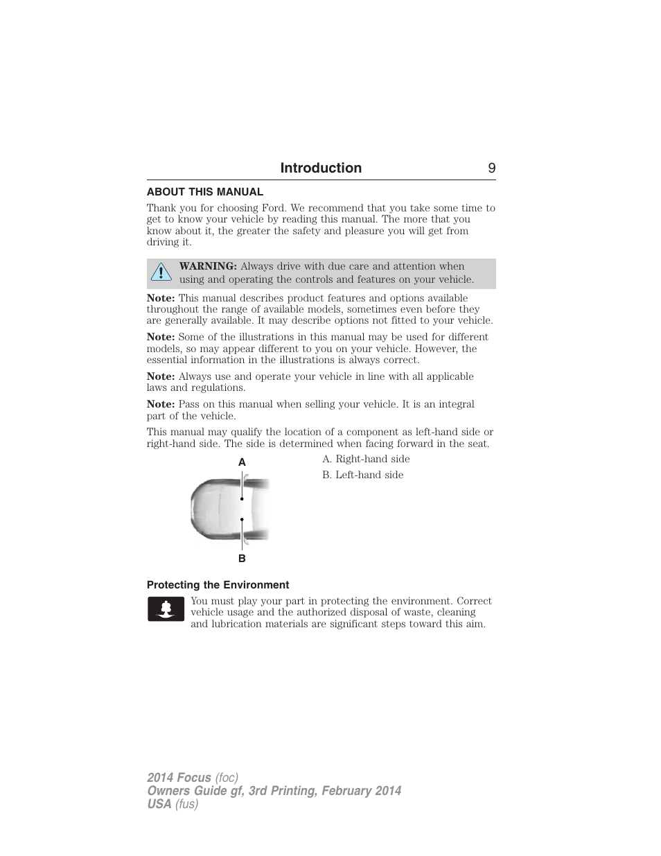 Introduction, About this manual, Protecting the environment | Introduction 9 | FORD 2014 Focus v.3 User Manual | Page 10 / 494