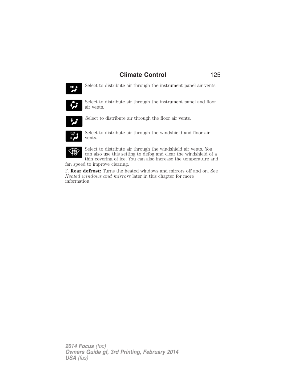 Climate control 125 | FORD 2014 Focus v.3 User Manual | Page 126 / 494