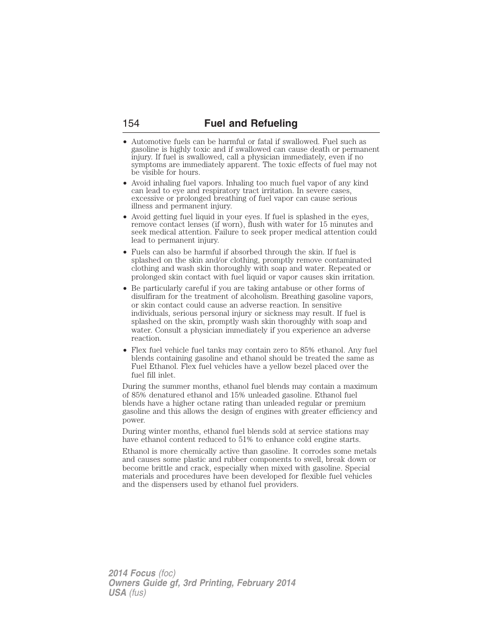 154 fuel and refueling | FORD 2014 Focus v.3 User Manual | Page 155 / 494