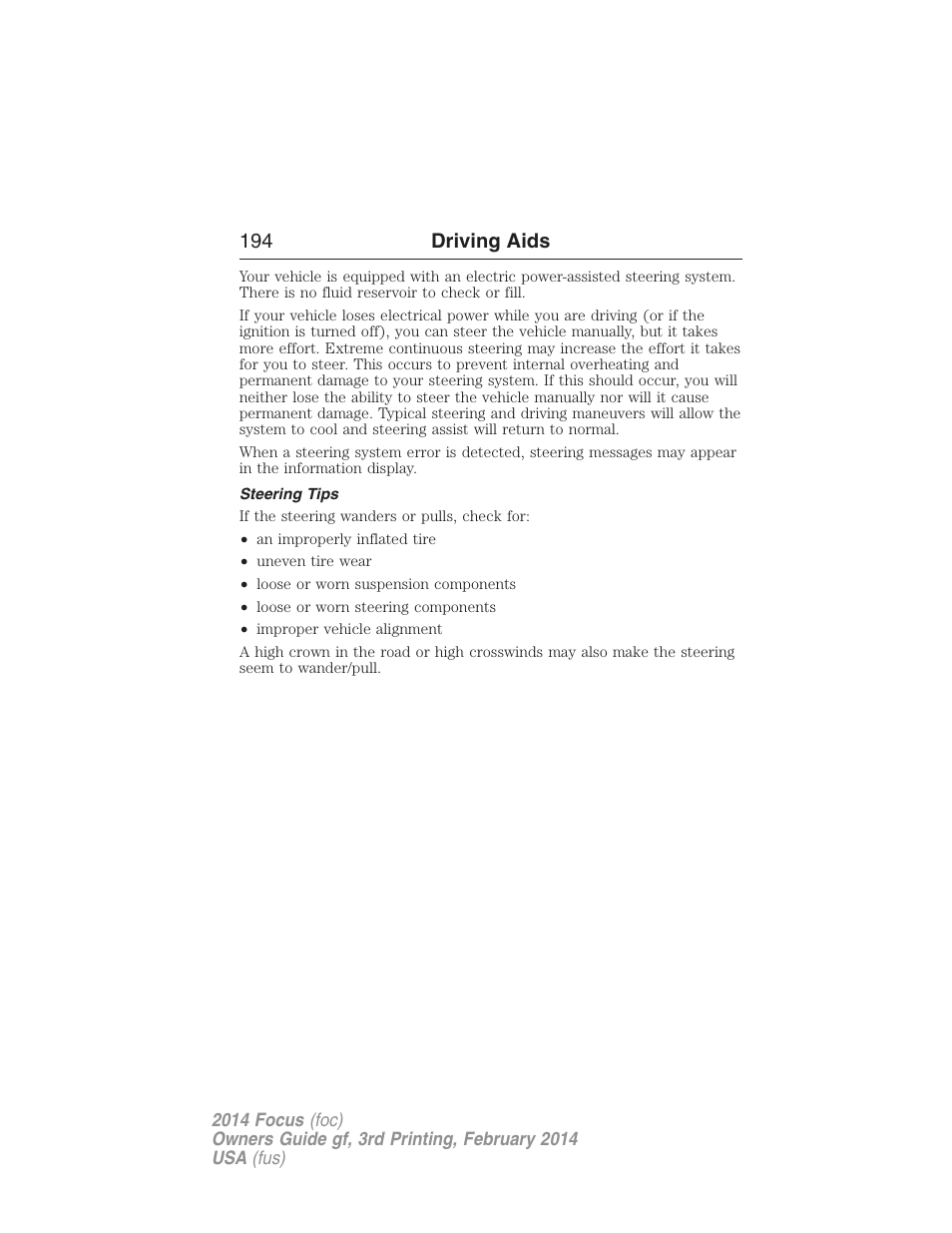 Steering tips | FORD 2014 Focus v.3 User Manual | Page 195 / 494