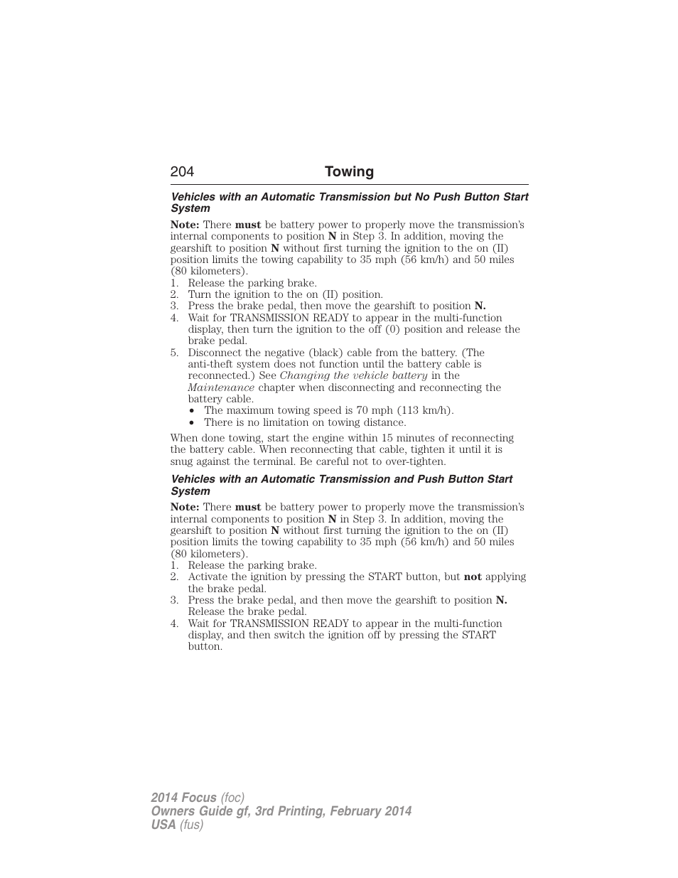 204 towing | FORD 2014 Focus v.3 User Manual | Page 205 / 494