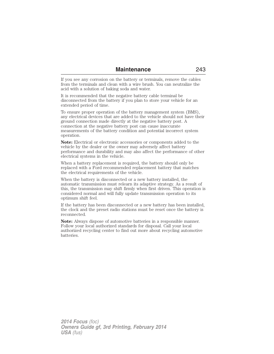 Maintenance 243 | FORD 2014 Focus v.3 User Manual | Page 244 / 494