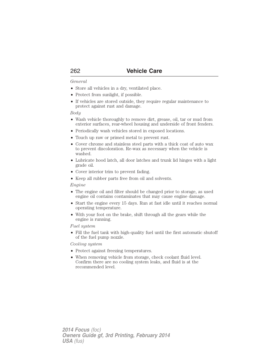 262 vehicle care | FORD 2014 Focus v.3 User Manual | Page 263 / 494