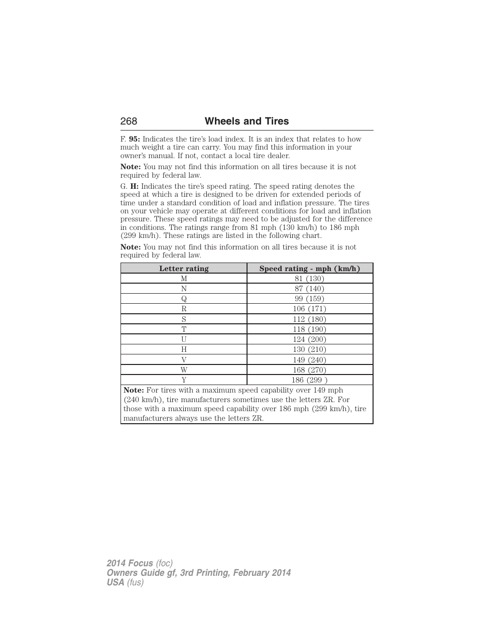 268 wheels and tires | FORD 2014 Focus v.3 User Manual | Page 269 / 494
