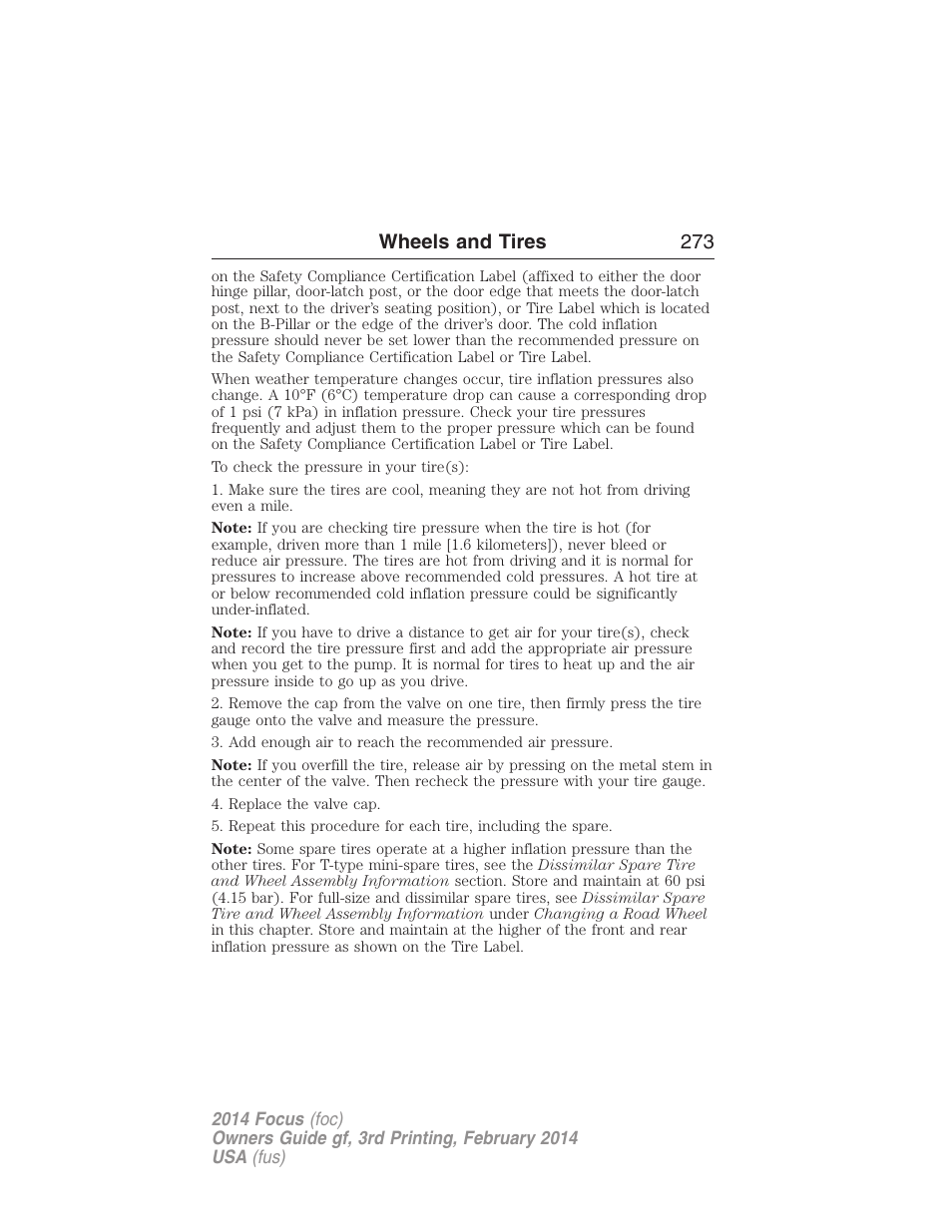 Wheels and tires 273 | FORD 2014 Focus v.3 User Manual | Page 274 / 494