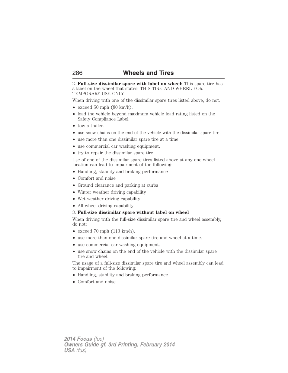 286 wheels and tires | FORD 2014 Focus v.3 User Manual | Page 287 / 494
