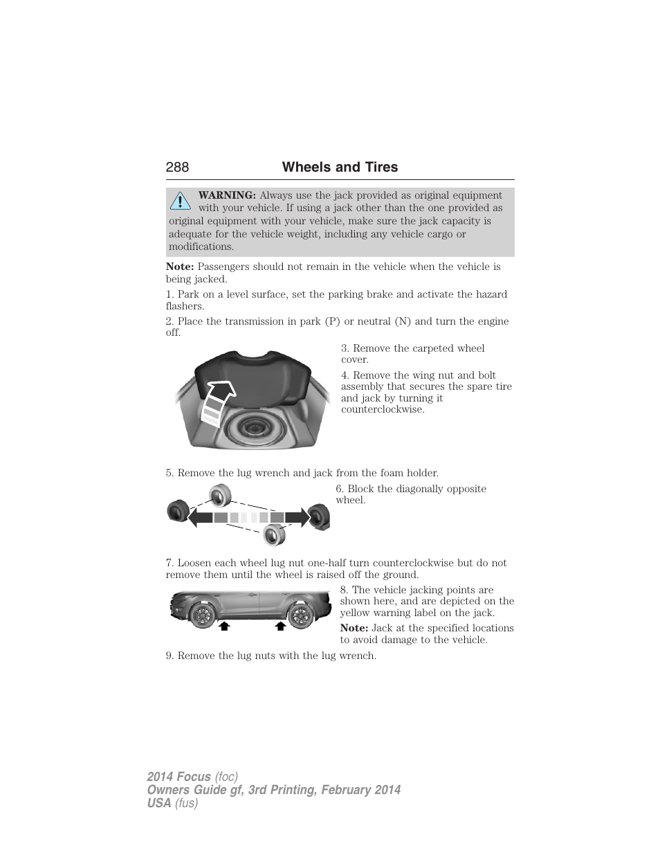 288 wheels and tires | FORD 2014 Focus v.3 User Manual | Page 289 / 494