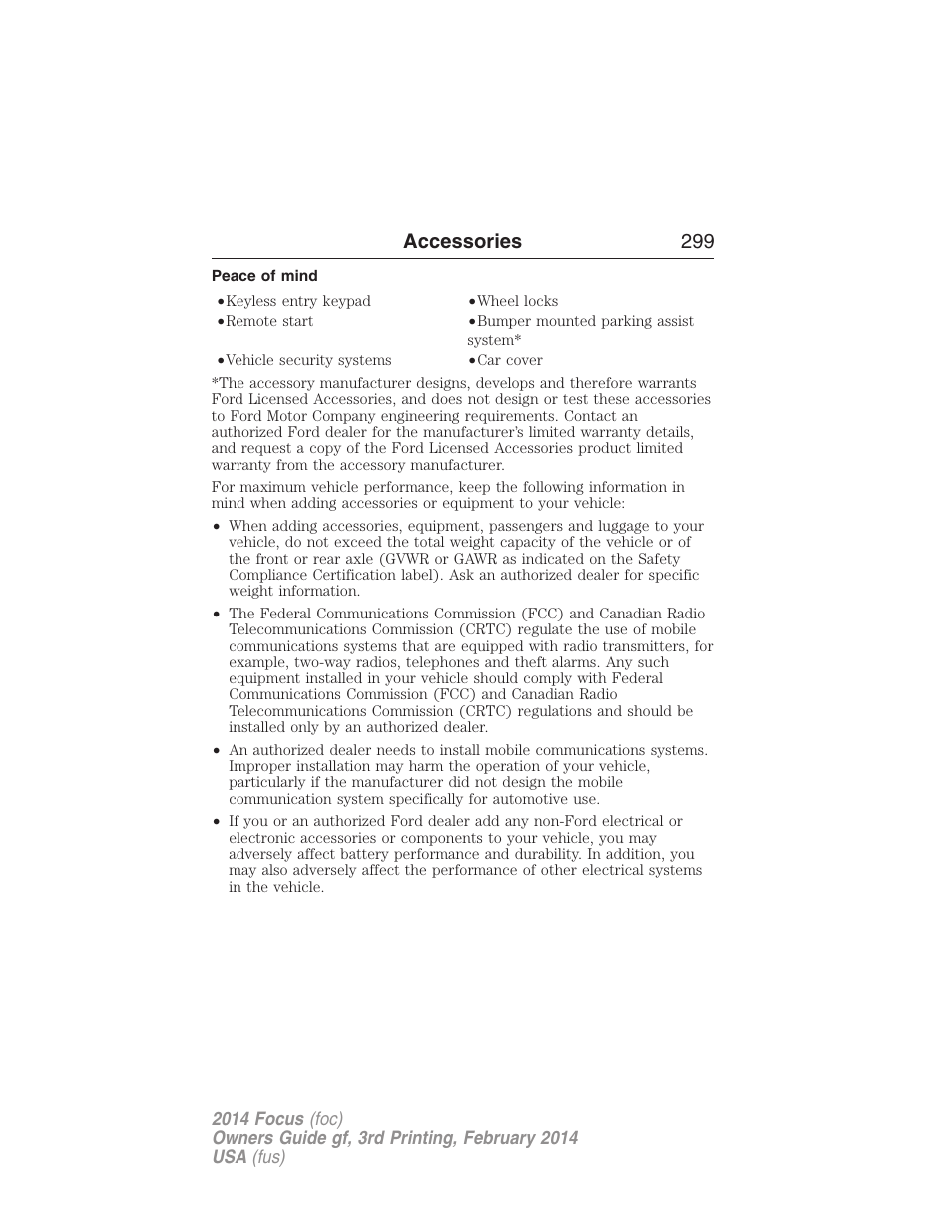 Peace of mind, Accessories 299 | FORD 2014 Focus v.3 User Manual | Page 300 / 494