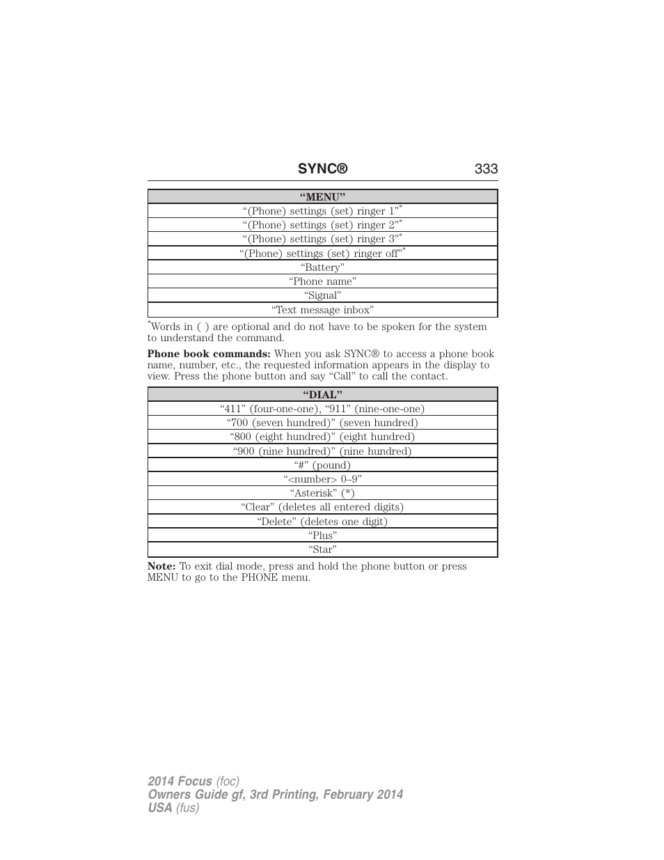 Sync® 333 | FORD 2014 Focus v.3 User Manual | Page 334 / 494