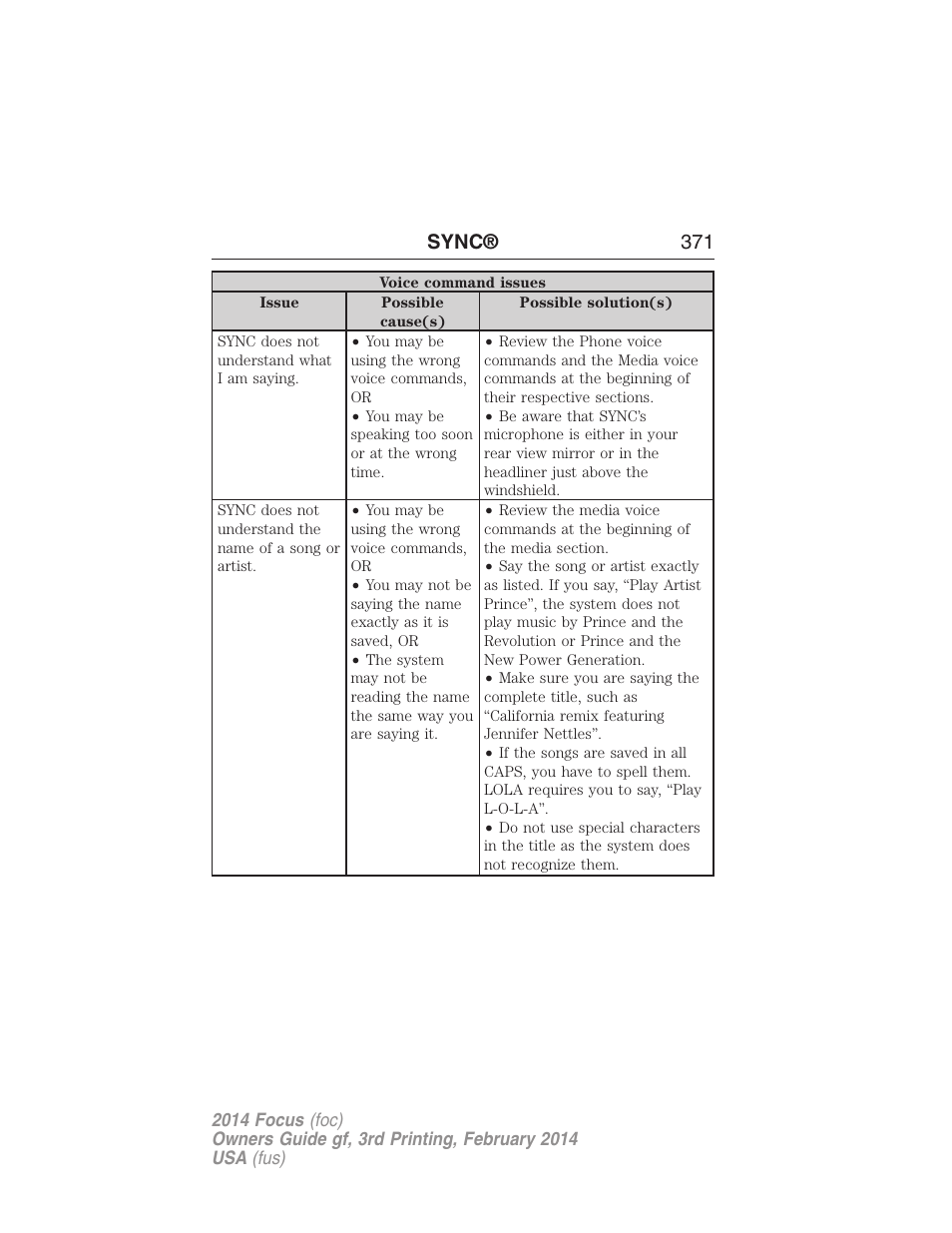 Sync® 371 | FORD 2014 Focus v.3 User Manual | Page 372 / 494