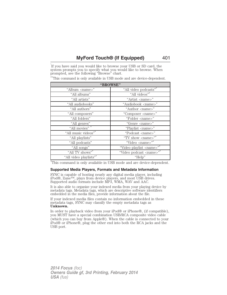 Myford touch® (if equipped) 401 | FORD 2014 Focus v.3 User Manual | Page 402 / 494