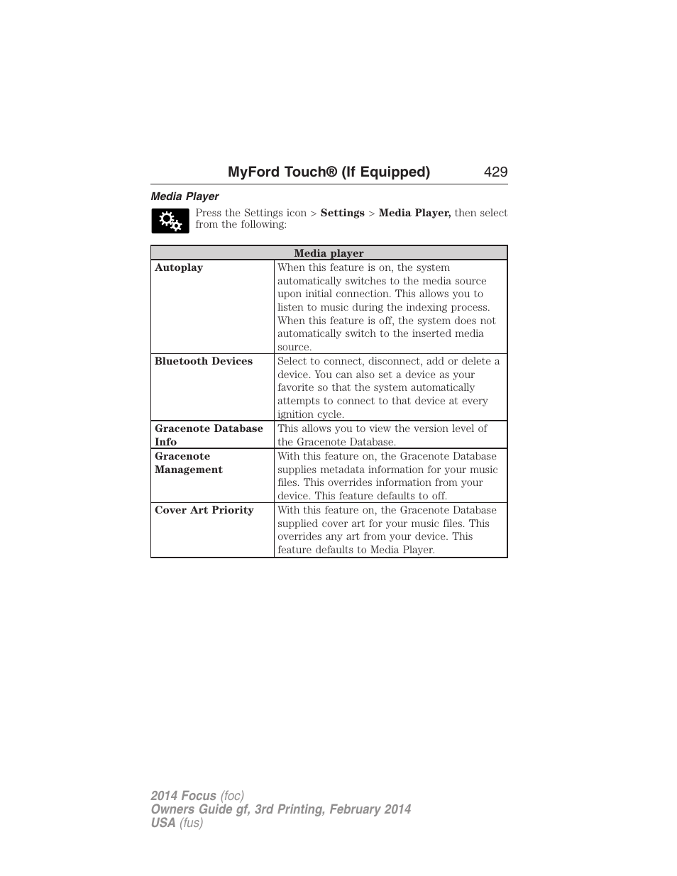 Media player, Myford touch® (if equipped) 429 | FORD 2014 Focus v.3 User Manual | Page 430 / 494