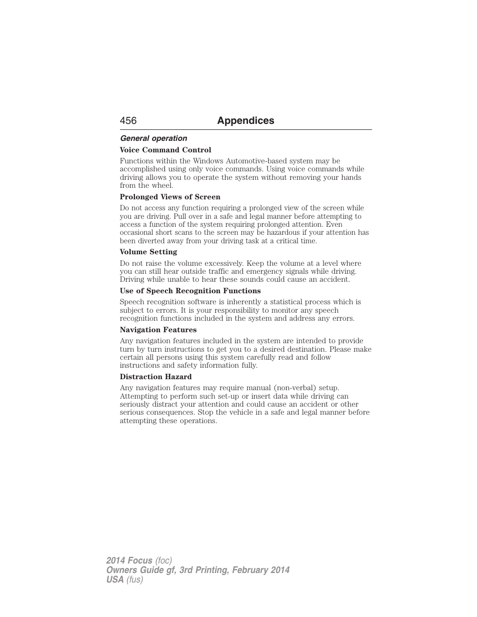 General operation, 456 appendices | FORD 2014 Focus v.3 User Manual | Page 457 / 494