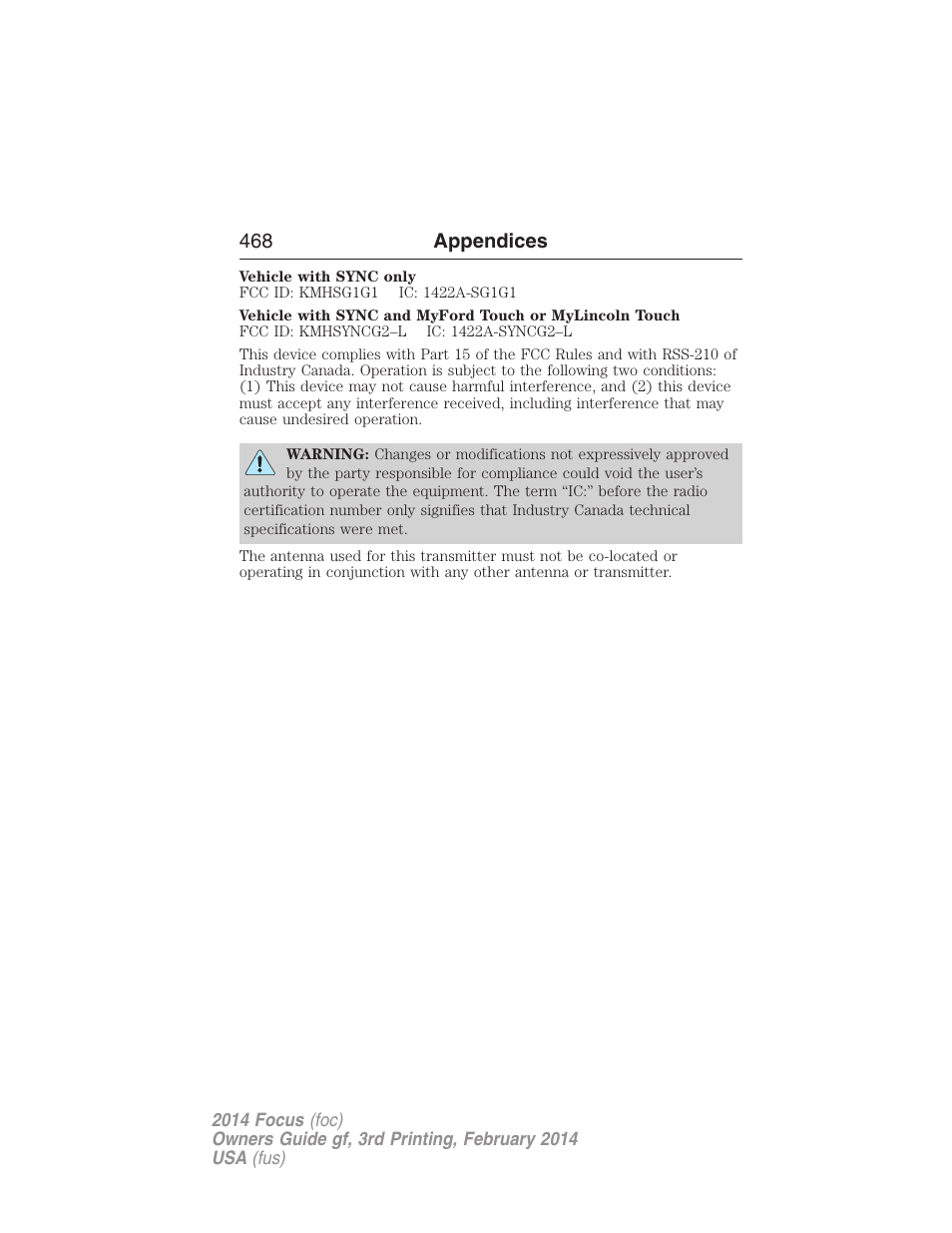 468 appendices | FORD 2014 Focus v.3 User Manual | Page 469 / 494