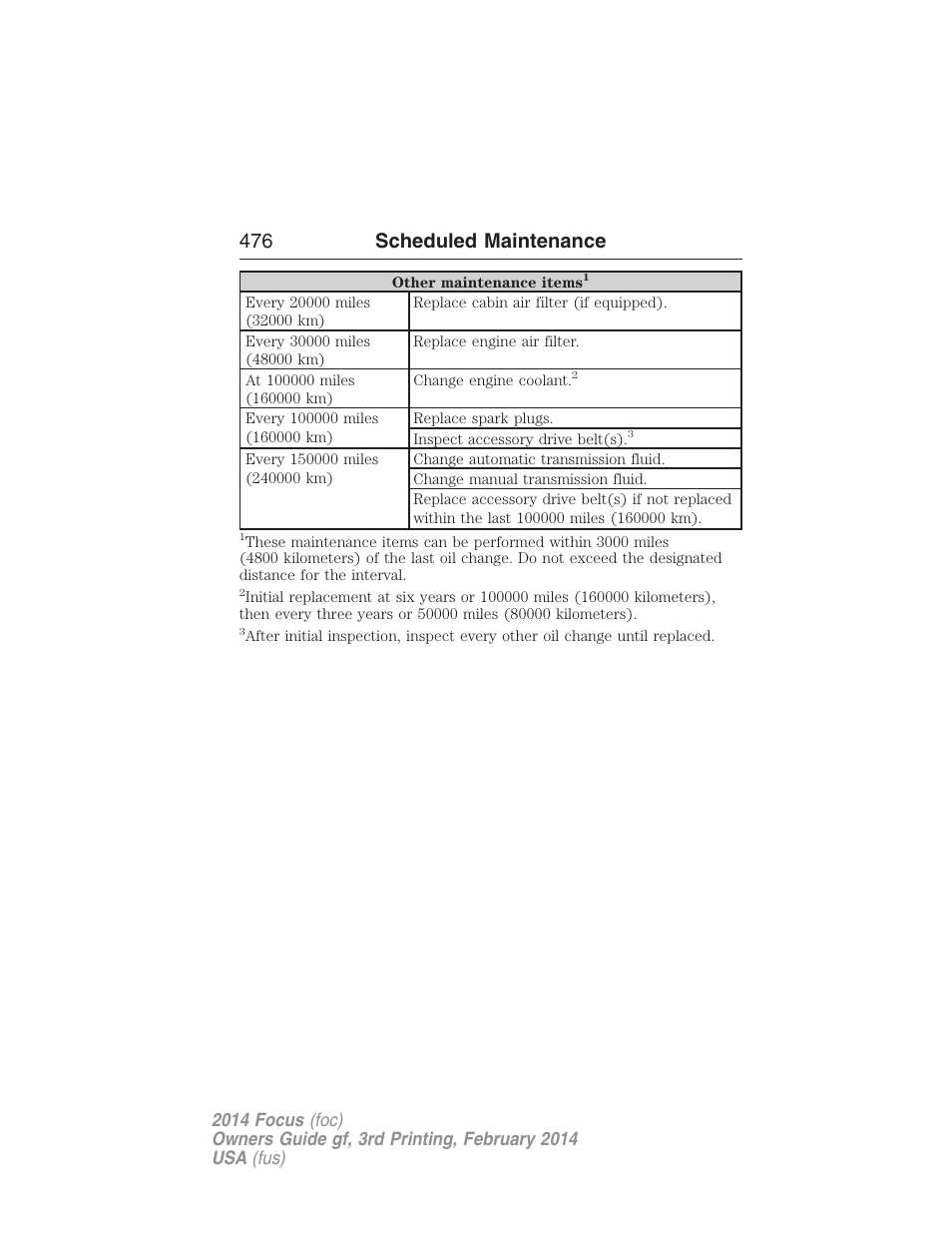 476 scheduled maintenance | FORD 2014 Focus v.3 User Manual | Page 477 / 494