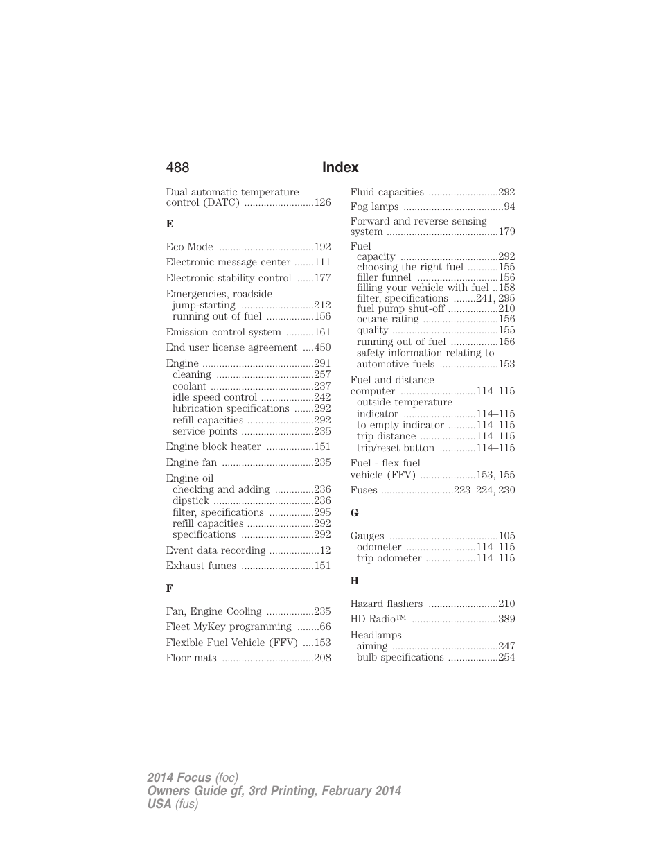488 index | FORD 2014 Focus v.3 User Manual | Page 489 / 494