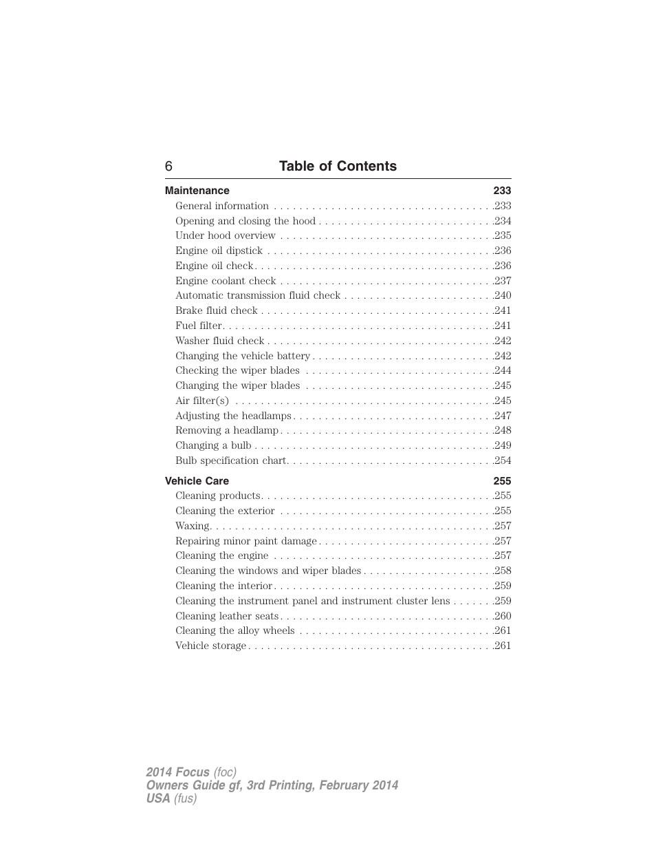 6table of contents | FORD 2014 Focus v.3 User Manual | Page 7 / 494
