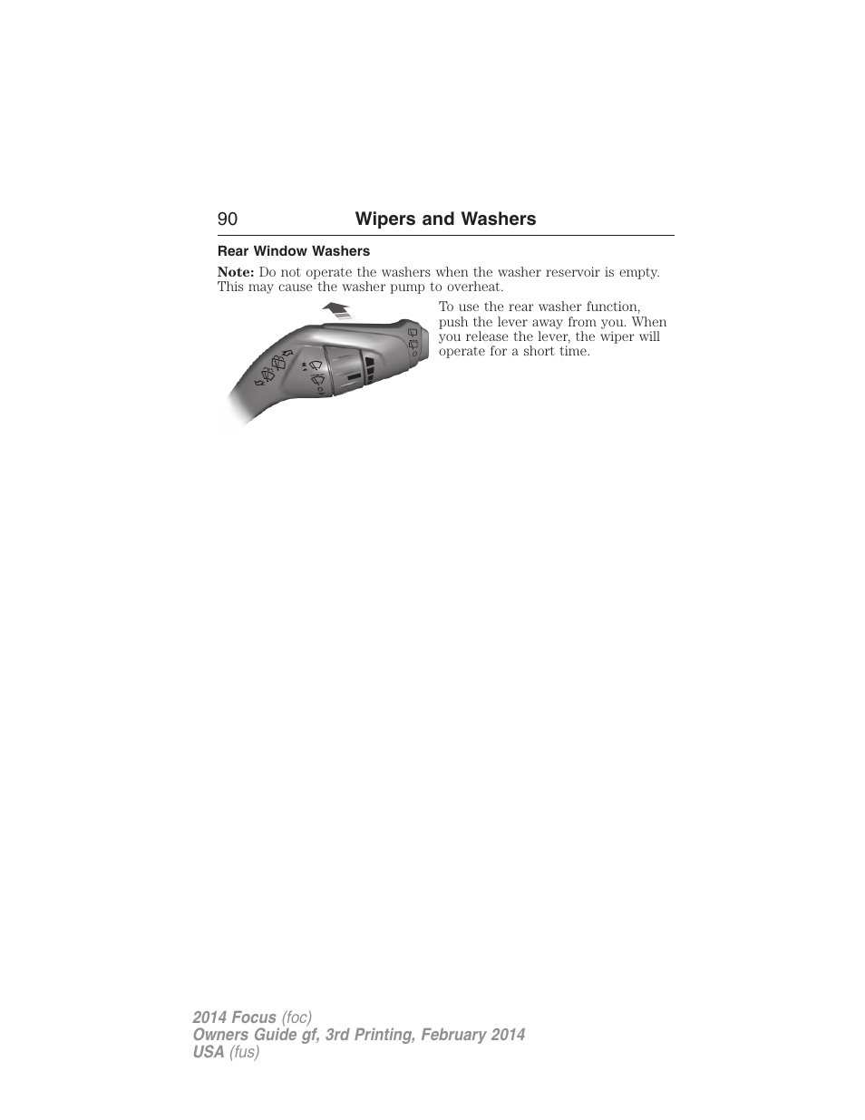 Rear window washers | FORD 2014 Focus v.3 User Manual | Page 91 / 494