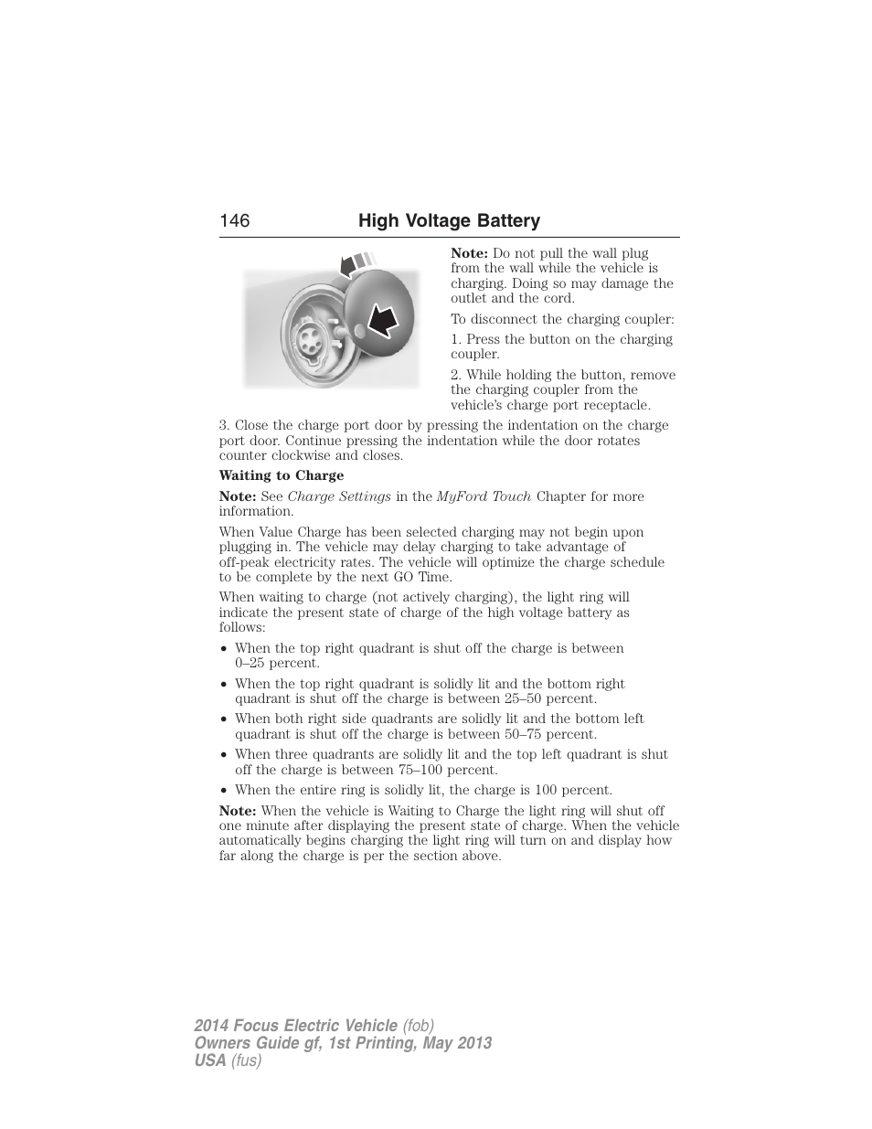 146 high voltage battery | FORD 2014 Focus Electric User Manual | Page 147 / 403