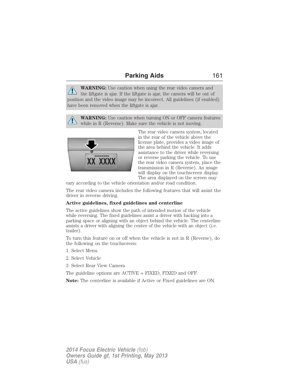 Parking aids 161 | FORD 2014 Focus Electric User Manual | Page 162 / 403