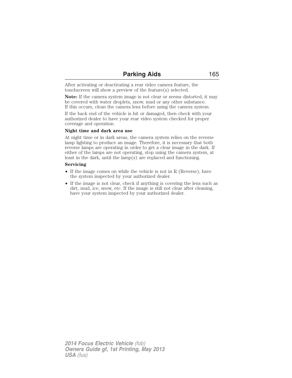 Parking aids 165 | FORD 2014 Focus Electric User Manual | Page 166 / 403