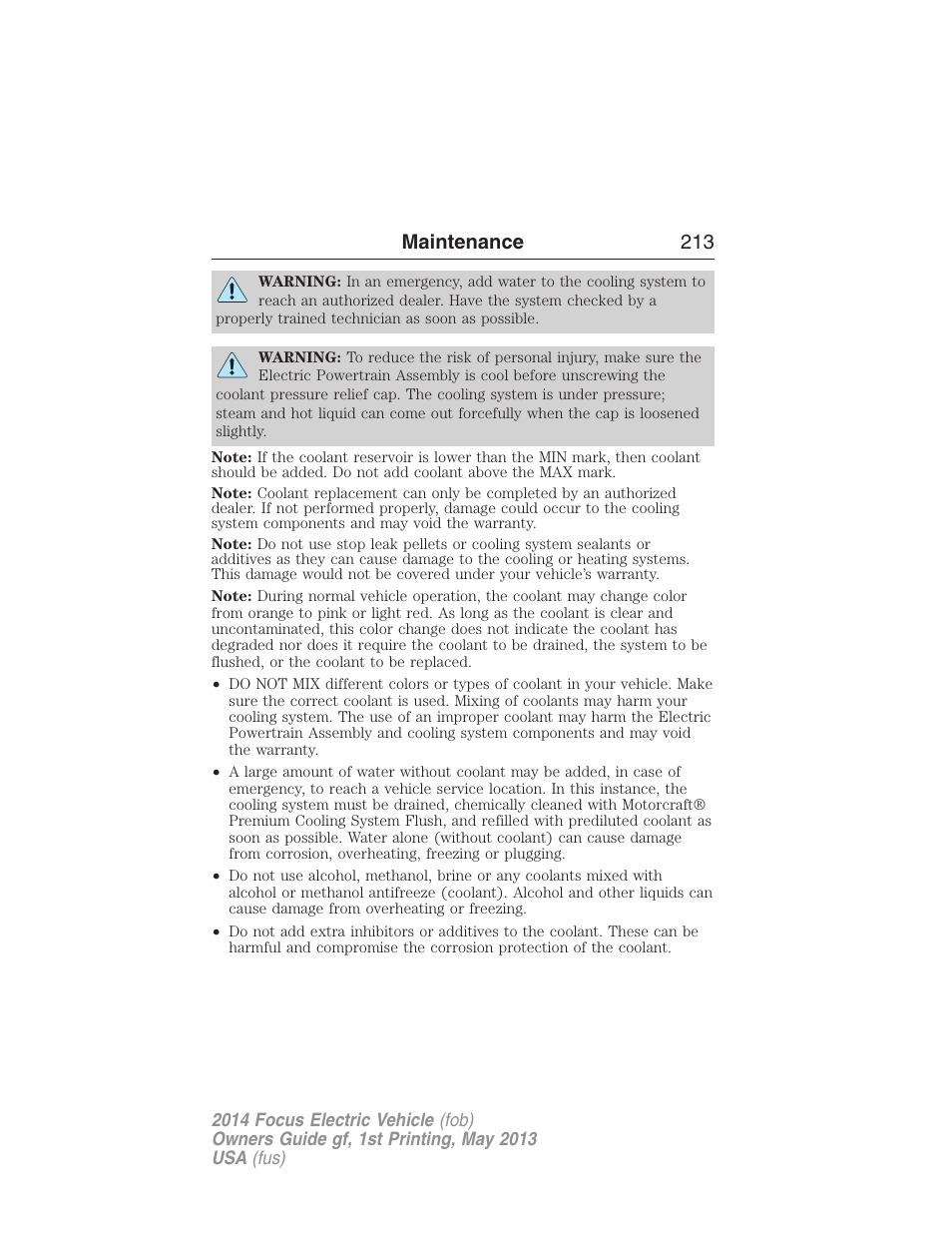 Maintenance 213 | FORD 2014 Focus Electric User Manual | Page 214 / 403