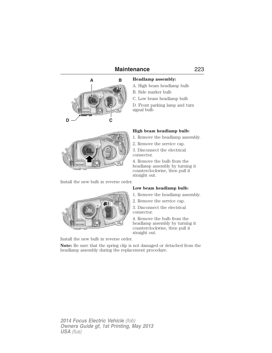 Maintenance 223 | FORD 2014 Focus Electric User Manual | Page 224 / 403