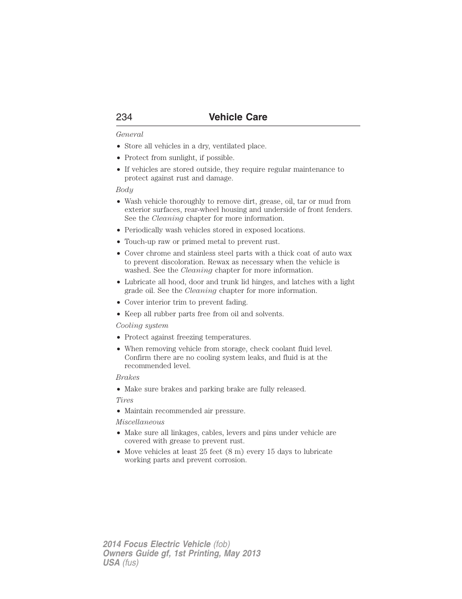 234 vehicle care | FORD 2014 Focus Electric User Manual | Page 235 / 403