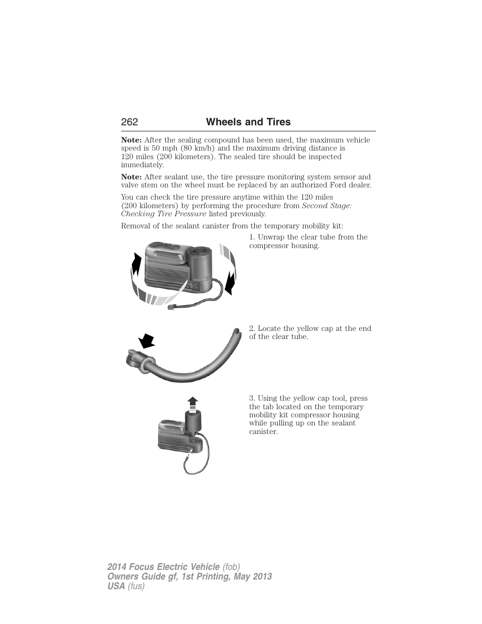 262 wheels and tires | FORD 2014 Focus Electric User Manual | Page 263 / 403